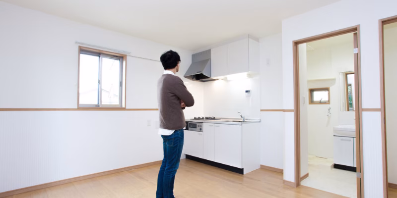 Smallest layout, where kitchen shares the space.